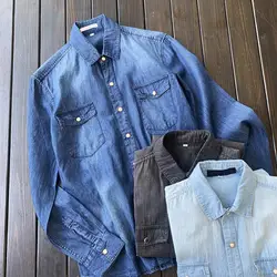 Men Denim Shirt  Long Sleeve Quality Cowboy Shirts For Men Casual Slim Fit Spring Summer Shirt Handsome Lapel Men Blouse Shirts