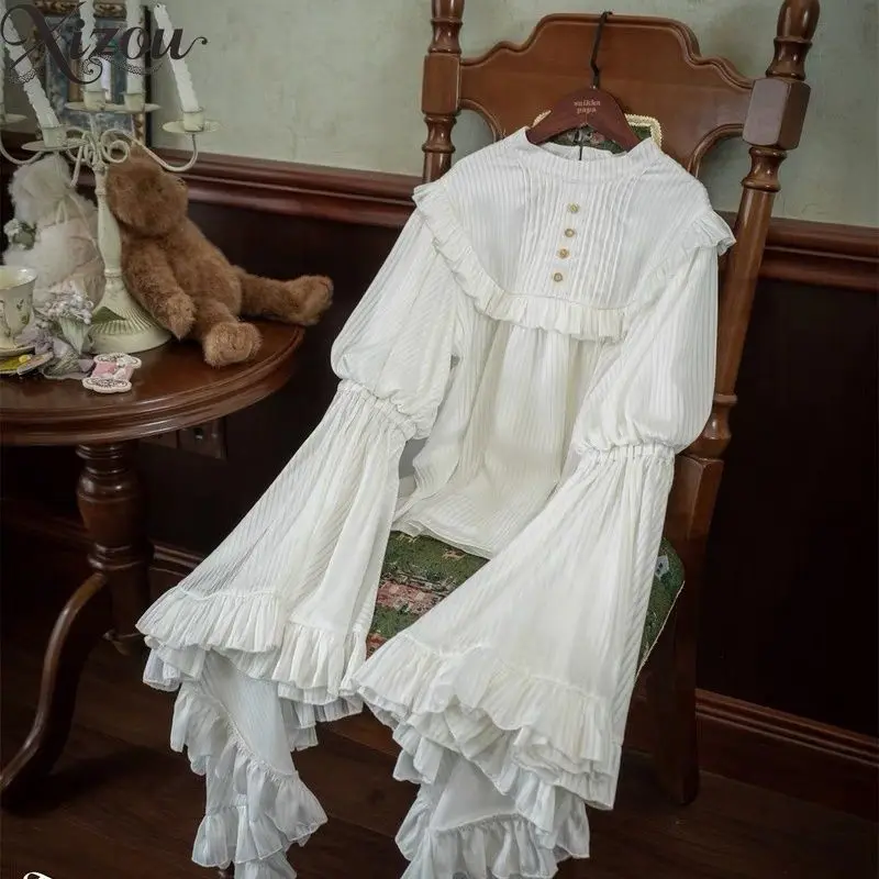 

Women's Outfits Long Sleeve Top and Skirt Set Lolita Y2k High Waist Mid-length Skirts Two Piece Sets 2025 Spring Autumn