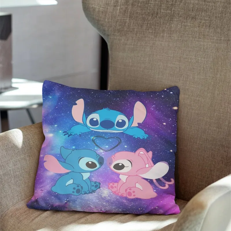 Lilo & Stitch Stitch Pillowcase Cartoon Pillow Decor Pillowcase Car Anime Bedroom Sofa Cushion Cover Peach Skin Velvet 45x45cm