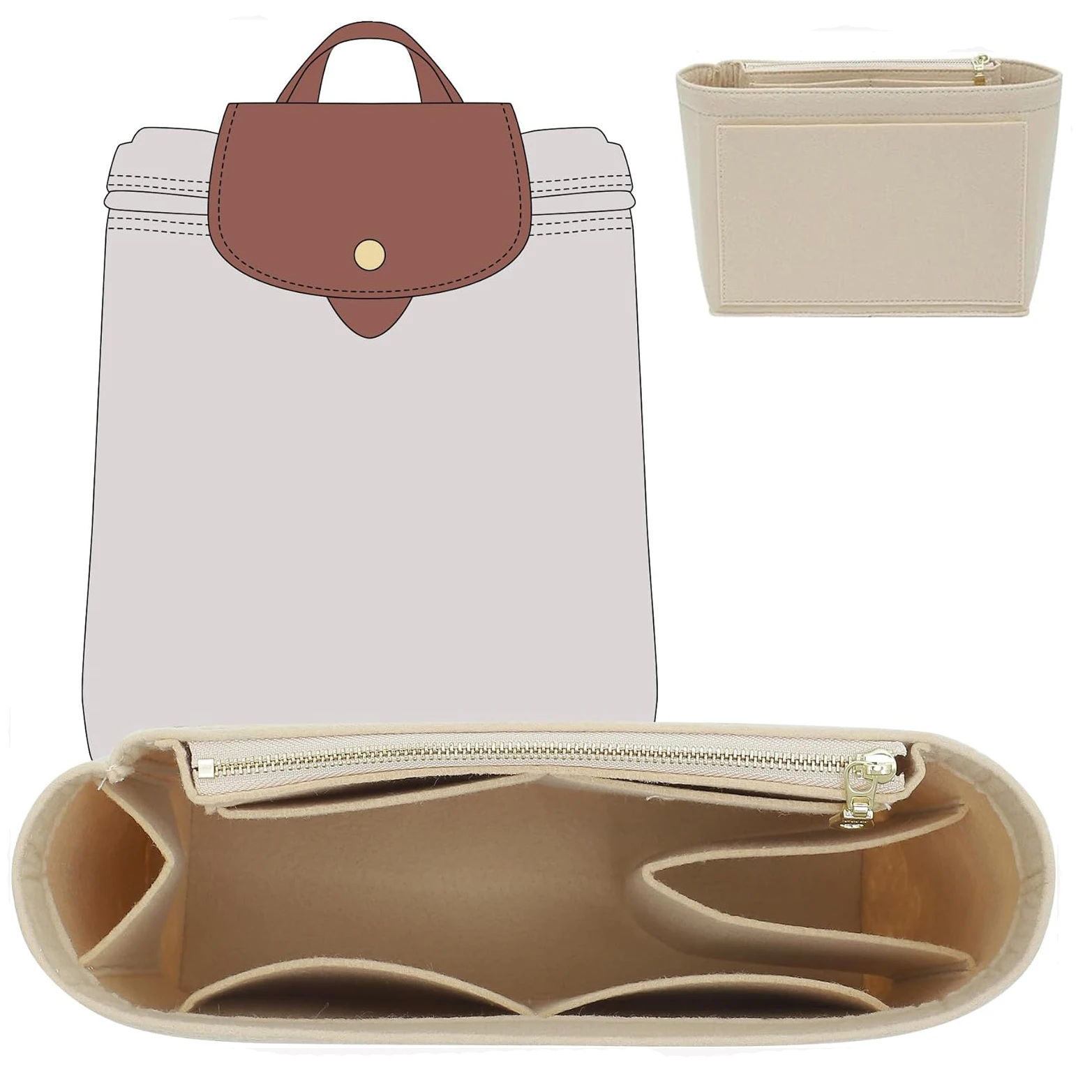 

Soft Pouch Organizer Felt Insert Inner Bag Handbag Insert Purse Liner For Longchamp Le Pliage Backpack Bag