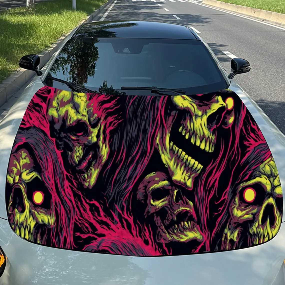 

Cool Skull Car Hood Stickers - Self-Adhesive, Waterproof and Durable Vinyl Wrap, Decorate And Protect Your Car, Fit For All Car