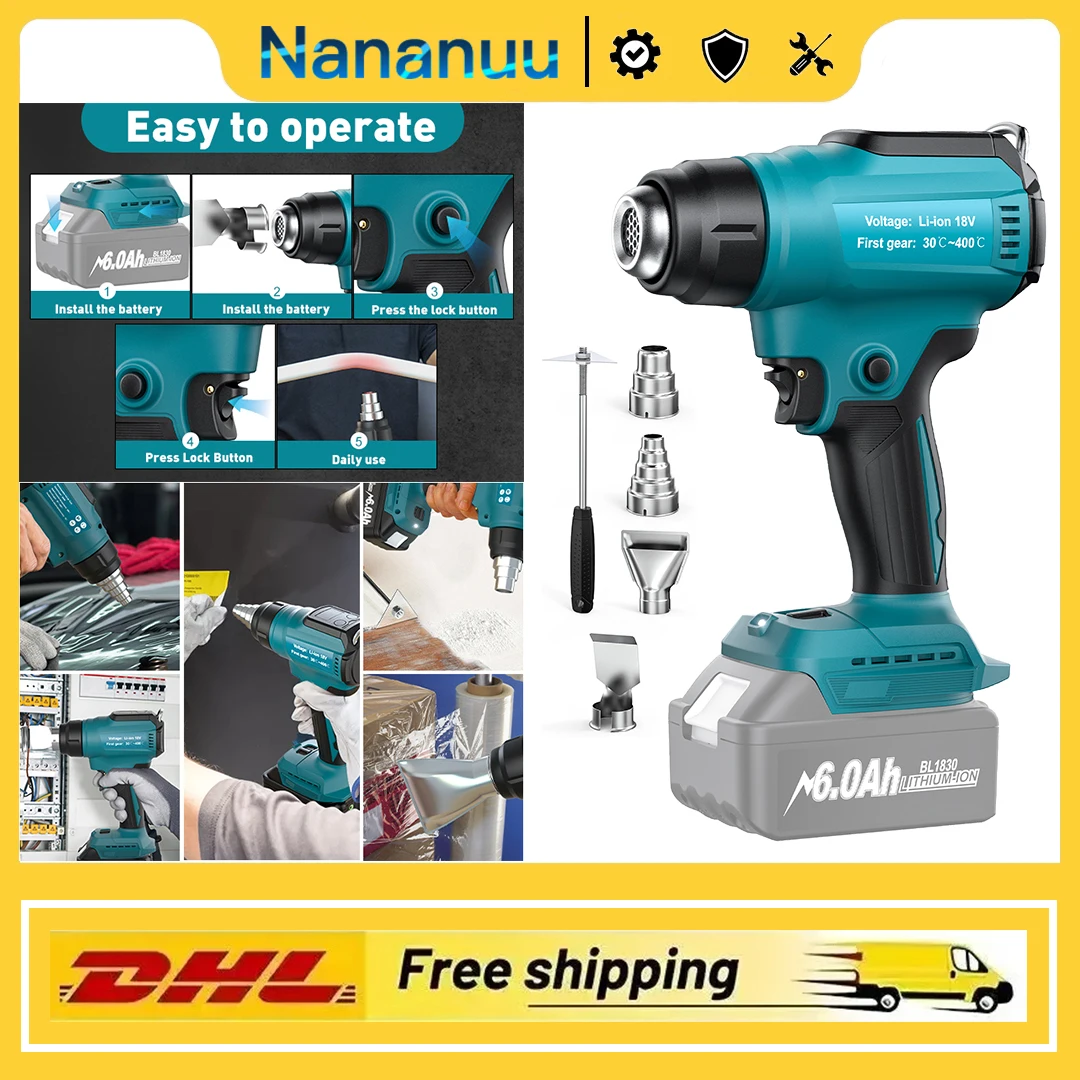 Nananuu – pistolet thermique Portable sans fil, outil d'emballage rétractable, pistolet à Air chaud, sèche-Air, soudage, ventilateur thermique, chauffage rapide réglable