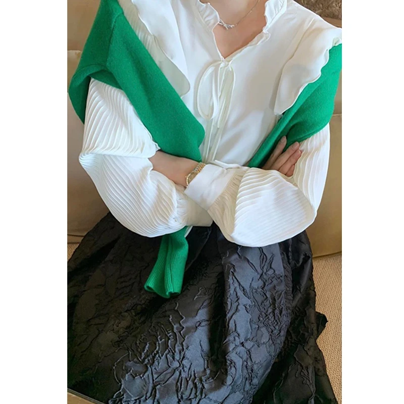 

Ele High Waist f-length Skirt And irt Set with Wood ain Ruffle Design And Embroidery Two-piece Faionable Women's...