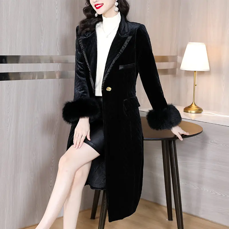 

Quilted Blazer Women 2022 Autumn Winter High-End Thickened Warm Cotton-Padded Clothes Suit Collar Velvet Windbreaker Jacket T633