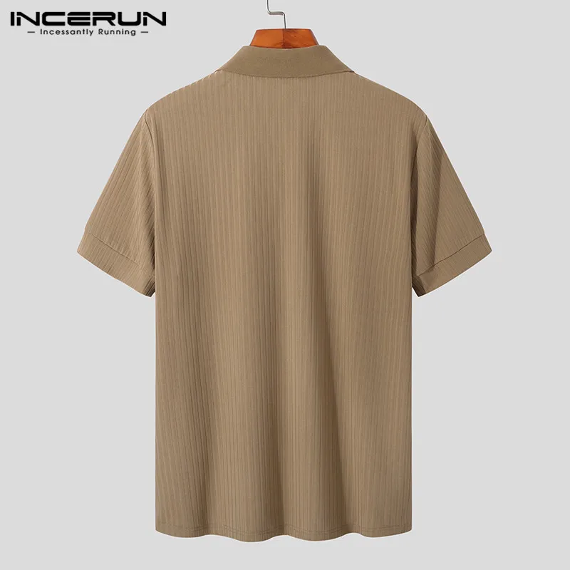 INCERUN Summer Men Shirt Striped Lapel Short Sleeve 2024 Casual Men Clothing Breathable Streetwear Fashion Leisure Camisas S-5XL