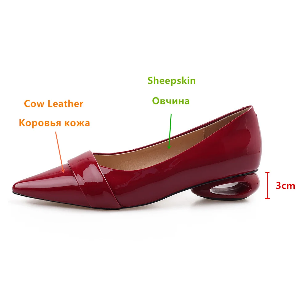 MILI-MIYA Strange Hollow Thick Heels Women Cow Patent Leather Pumps Pointed Toe Slip On Solid Color Casual Shoes Handmade