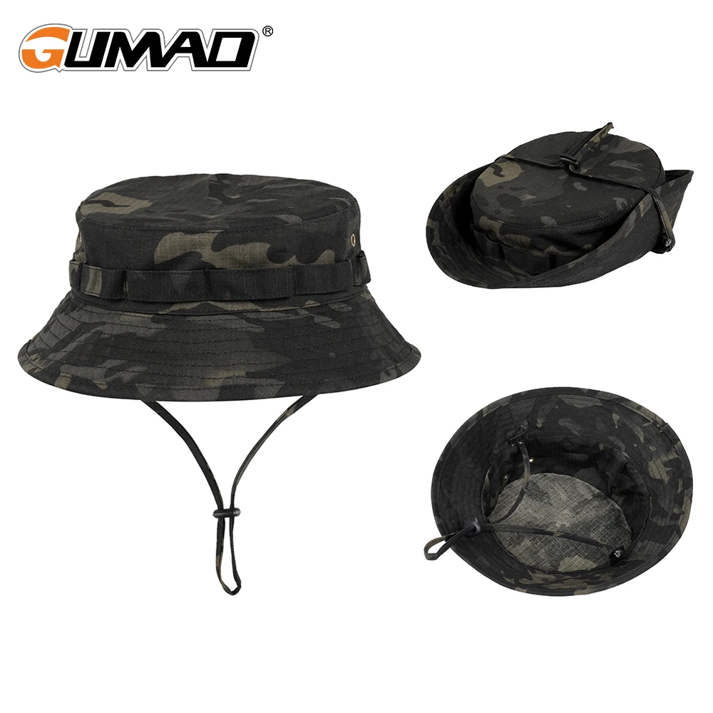 Camouflage Tactical Cap Boonie Hat Men Outdoor Camping Windproof Sun Bucket Caps Fishing Hiking Hunting Fisherman Panama Hats