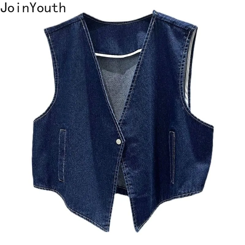 2024 Ropa Mujer Denim Women Vest Sleeveless V-neck Tunic Tanks Streetwear Fashion Casual Waistcot Crop Tops Chalecos Para Mujer