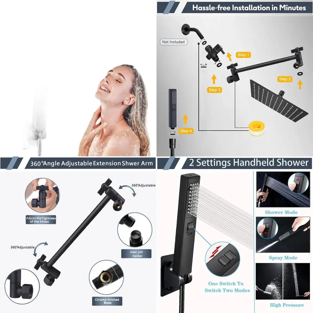 

8-inch High-Pressure Rain Shower Head with 9-inch Arm and 2-in-1 Handheld Spray, 78-inch Hose