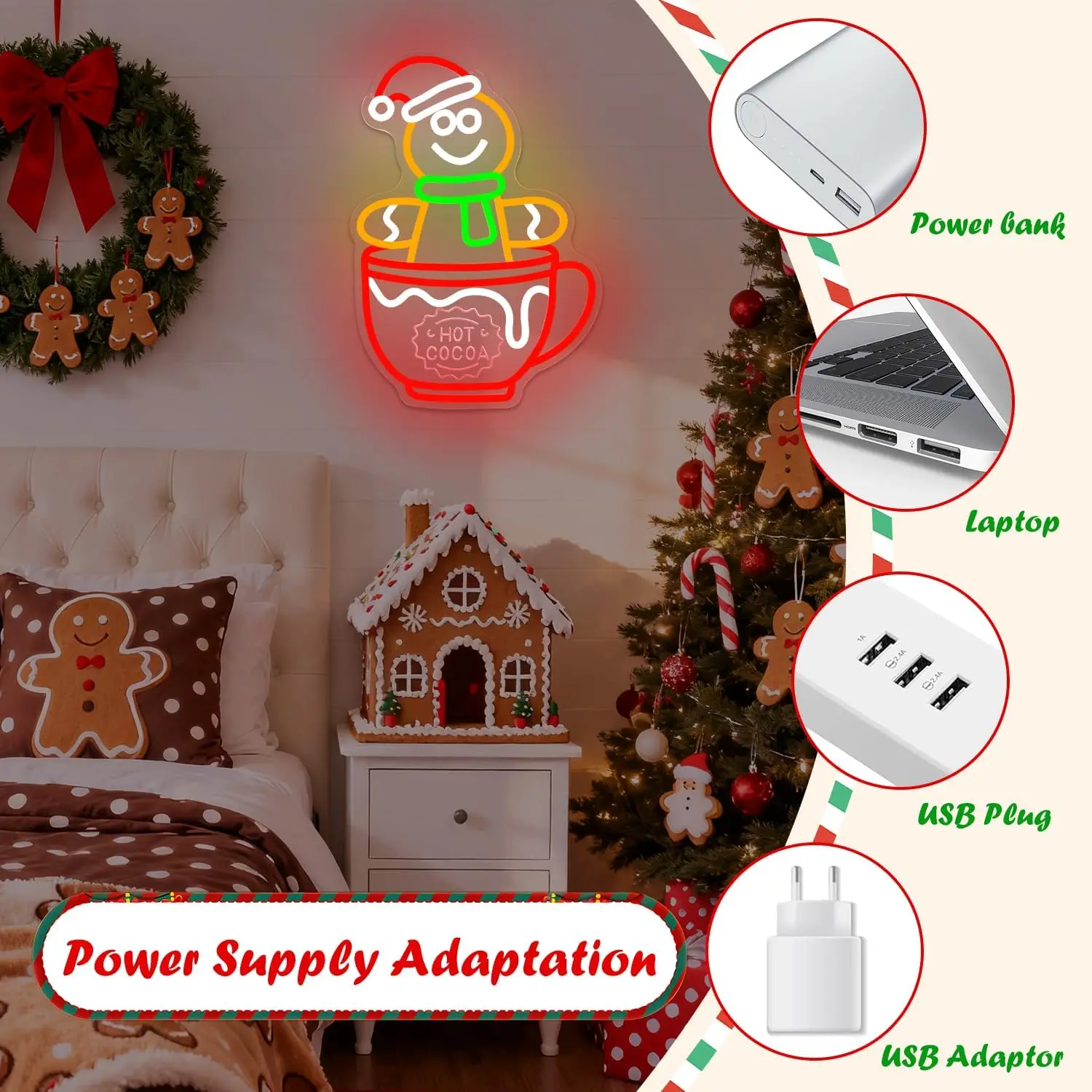 عيد الميلاد النيون تسجيل الكاكاو الزنجبيل رجل ضوء النيون ل الكاكاو بار مكتب الحفلات غرفة المعيشة جدار ديكور عيد الميلاد النيون جدار تسجيل #4