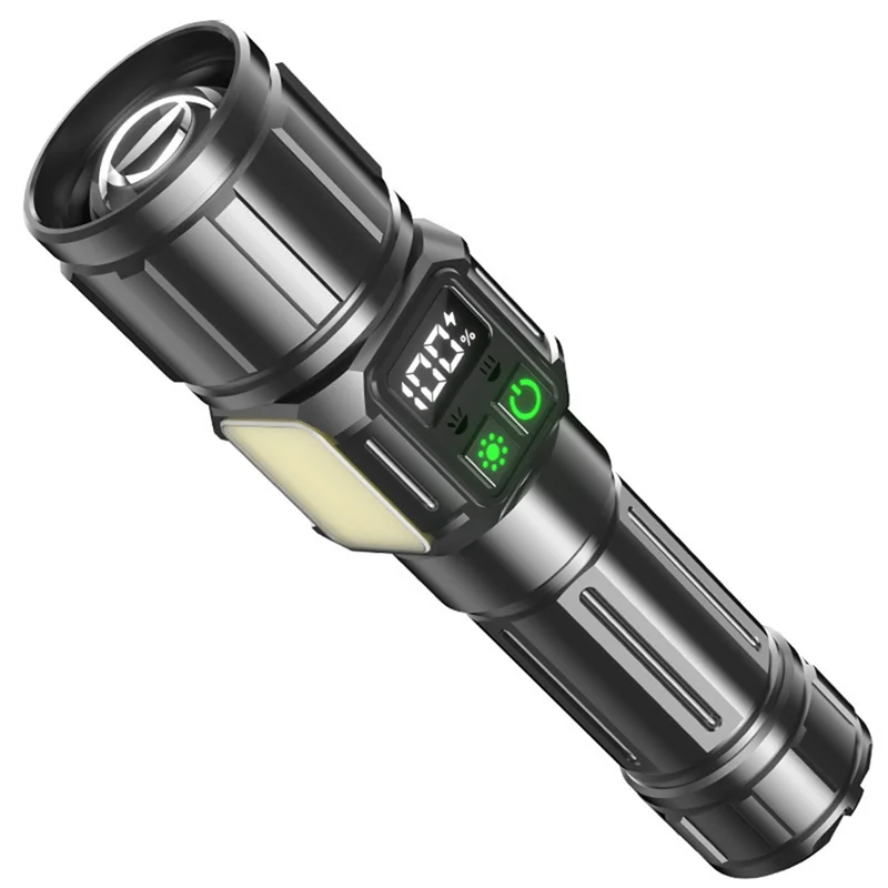 A74E-Magnetic Base Rechargeable LED Flashlight, Zoomable, IPX4 Waterproof, Bright Powerful For Camping, Emergency, Outdoor Use
