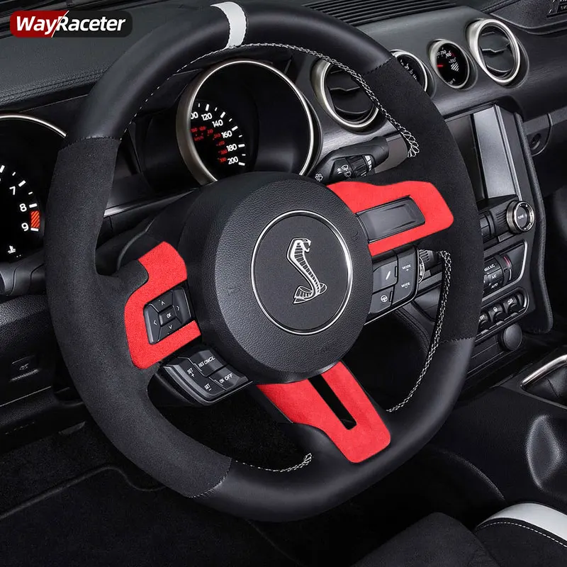 Ultrasuede Car Steering Wheel Cover Sticker Button Trim Frame For Ford Mustang 2015-2022 S550 Shelby GT GT500 GT350 Accessories