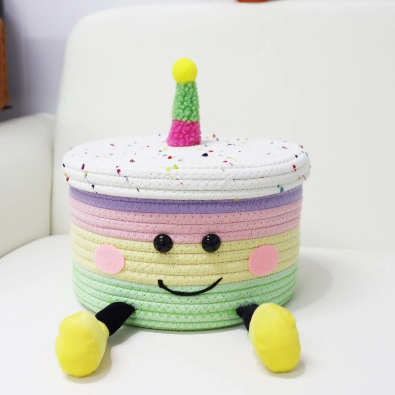 Fun Doll Cake Storage Basket Children'S Toy Cartoon Cotton Rope Weaving Basket Living Room Desktop Snack Storage Box