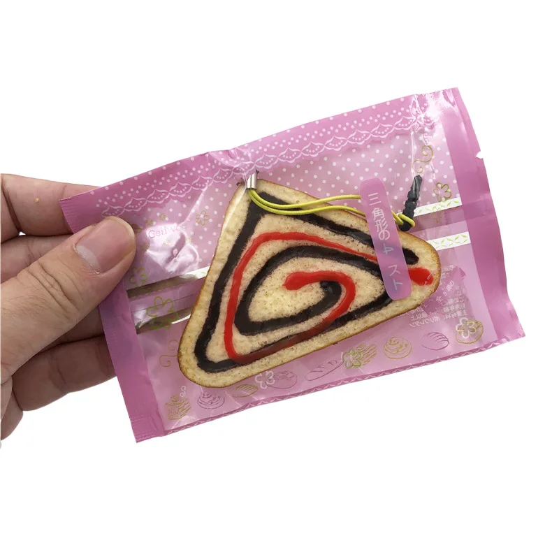 Simulated Triangle Toast PU Slow Rebound Toys Creative Soft Pinch Music Fidget Toy Decompress Toys Key Chain Backpack Pendant