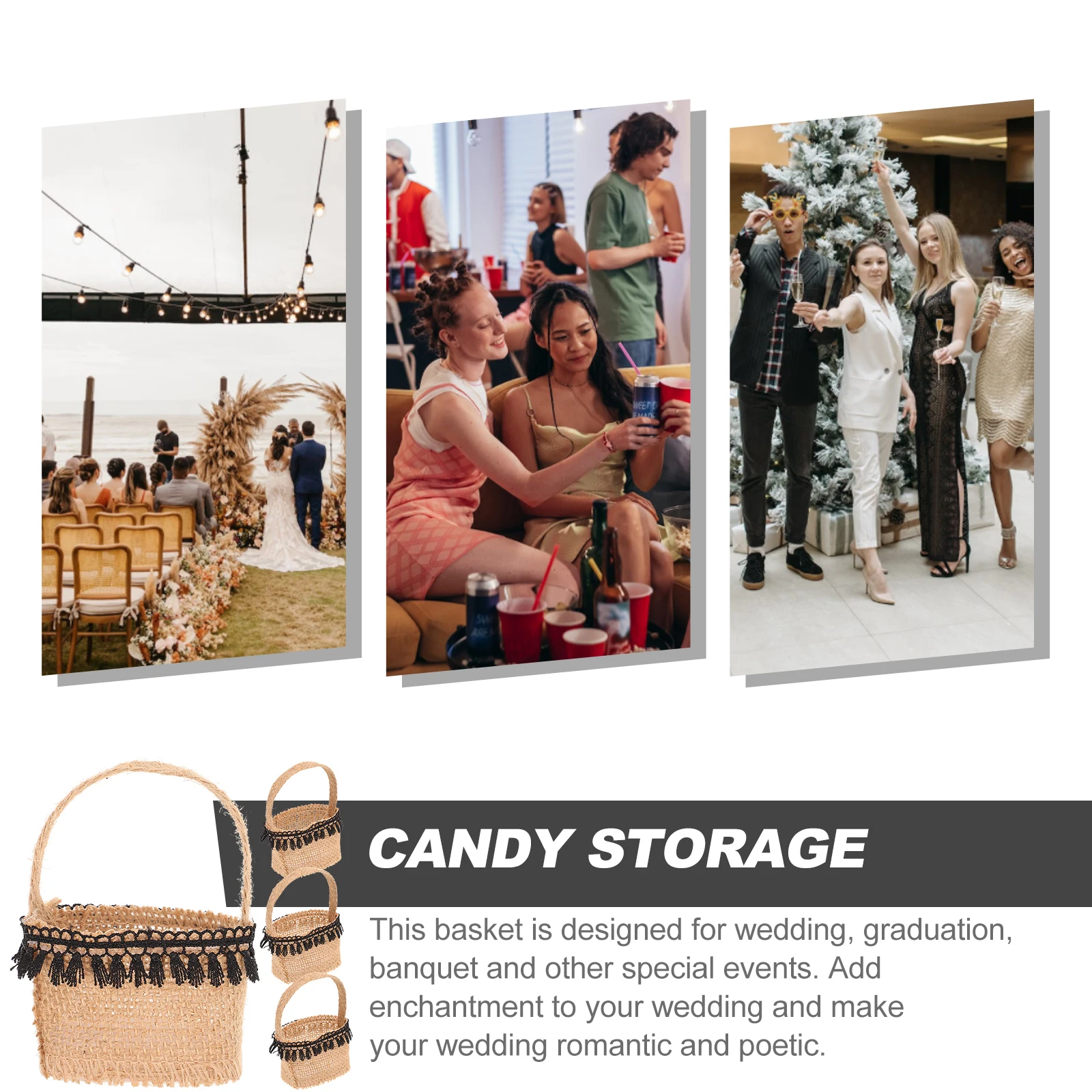 

4Pcs Wedding Linen Basket Candy Bag Storage Organizer Light Duty Floral Basket for Bridal Party Favors Decoration