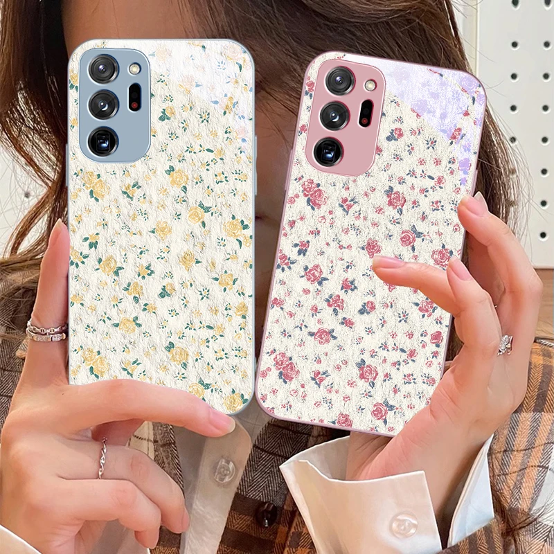 

Rose Pink Flowers For Samsung Galaxy Note 8 9 10 PRO 20 Ultra A01 02 03 Core 04E 4G 12 13 5G Tempering Glass Phone Case