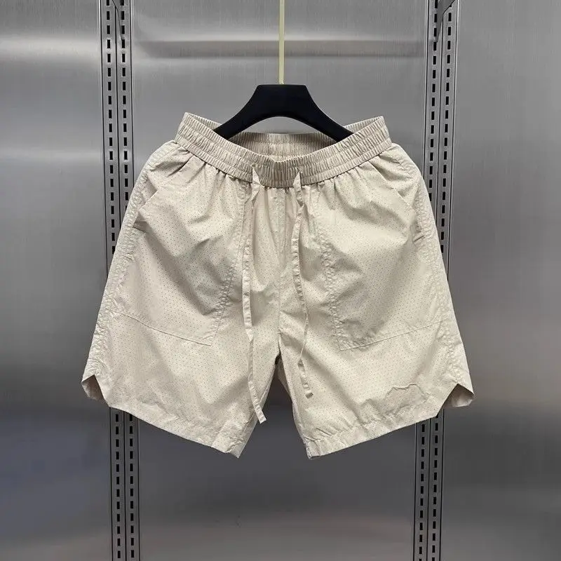 2025 Summer New Sports Shorts for Men Trendy Versatile Breathable Mesh Solid with Elastic Waist Five-point Beach Shorts