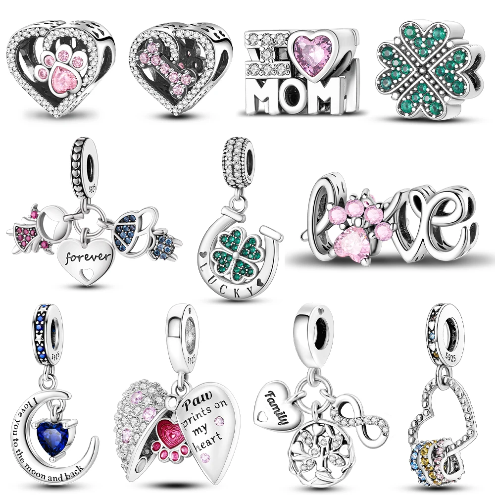 Tree of Life Cute Claw Heart Family Charm Original 925 Silver Charm Beads Pendant Fit Bracelet DIY Jewelry Women Fine Gift