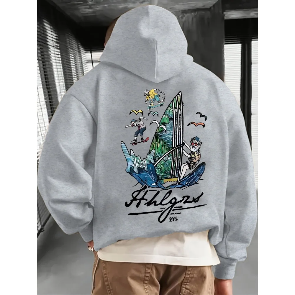 Korean Hot Ocean Extreme Sports Hoodie Surfing Skateboard Graphic Sweatshirt Unisex Loose Spring Autumn Hooded Top