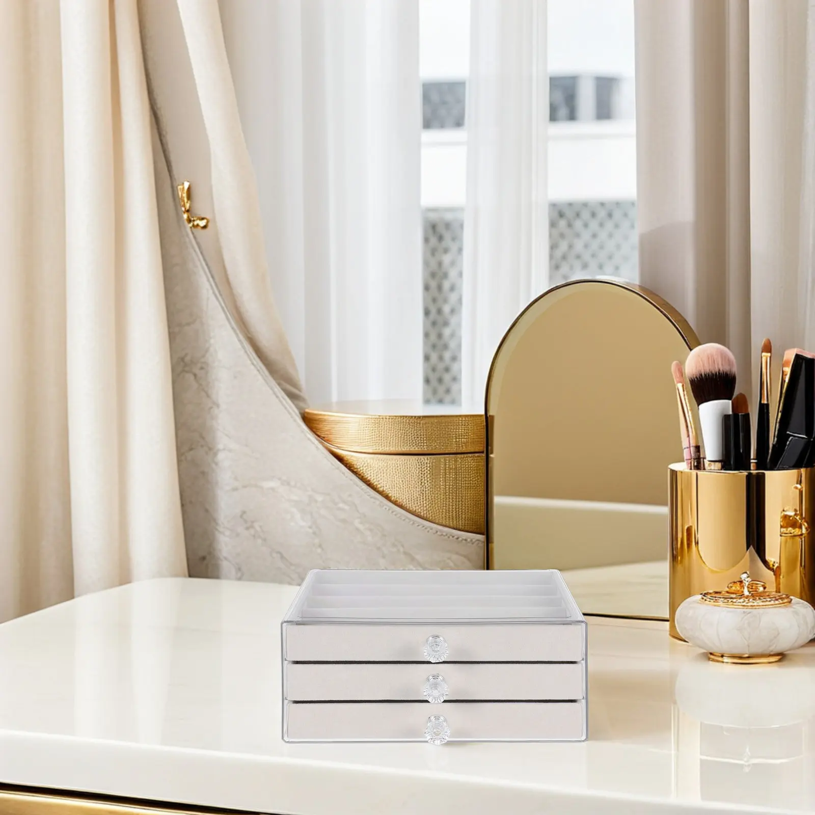 

Space Saving Drawer Style Jewelry Organizer Box Necklace Storage Case for Bracelets Pearls Beads Decorative Desktop Vanity Tray