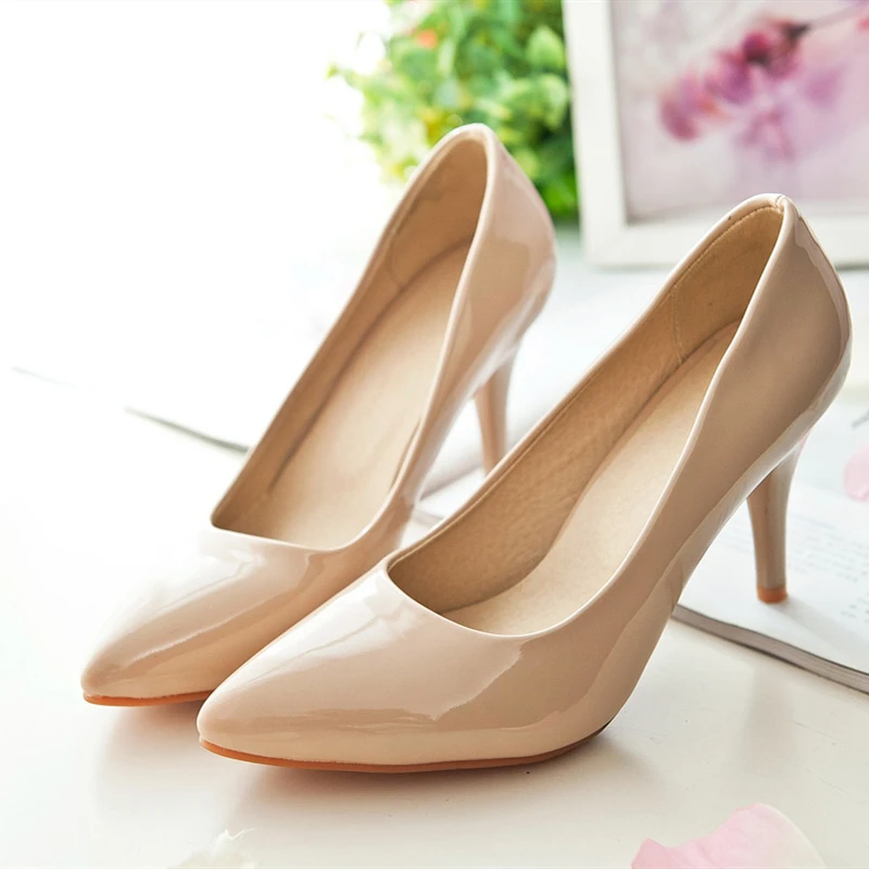 Pointed Toe Fashion Heeled Shoes Ladies Pumps Large Size Classic Women\'s High Heels Red Green Nude Party Office Shoes Female