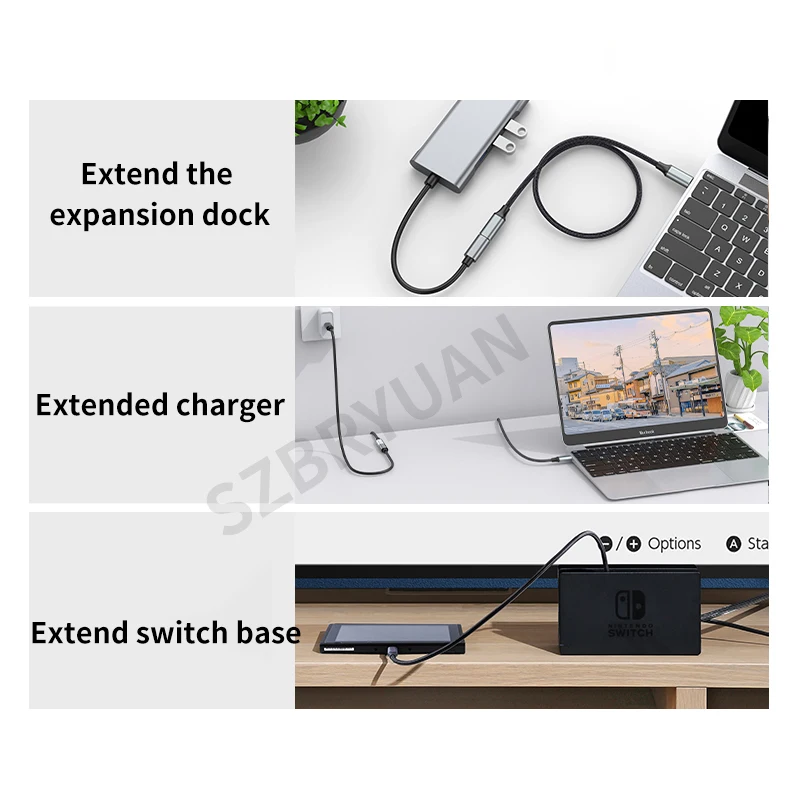 USB C 10Gbps Extension Cable Type C 100W Extender Cord Male to Female for Xiaomi Huawei Nintendo Switch MacBook Extension Cable