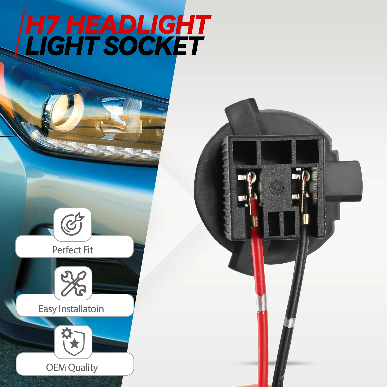 Pair OE-Spec H7 Bulb Socket Retainer Holder Adapters Compatible With Hyundai 2012-2018 Veloster 2013-2016 Genesis Coupe