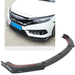 For Honda Civic X FC FK 10th Gen 2016-2020 4 Door Sedan Front Bumper Spoiler Lip Carbon Fiber Look/Gloss Black Splitter Blade