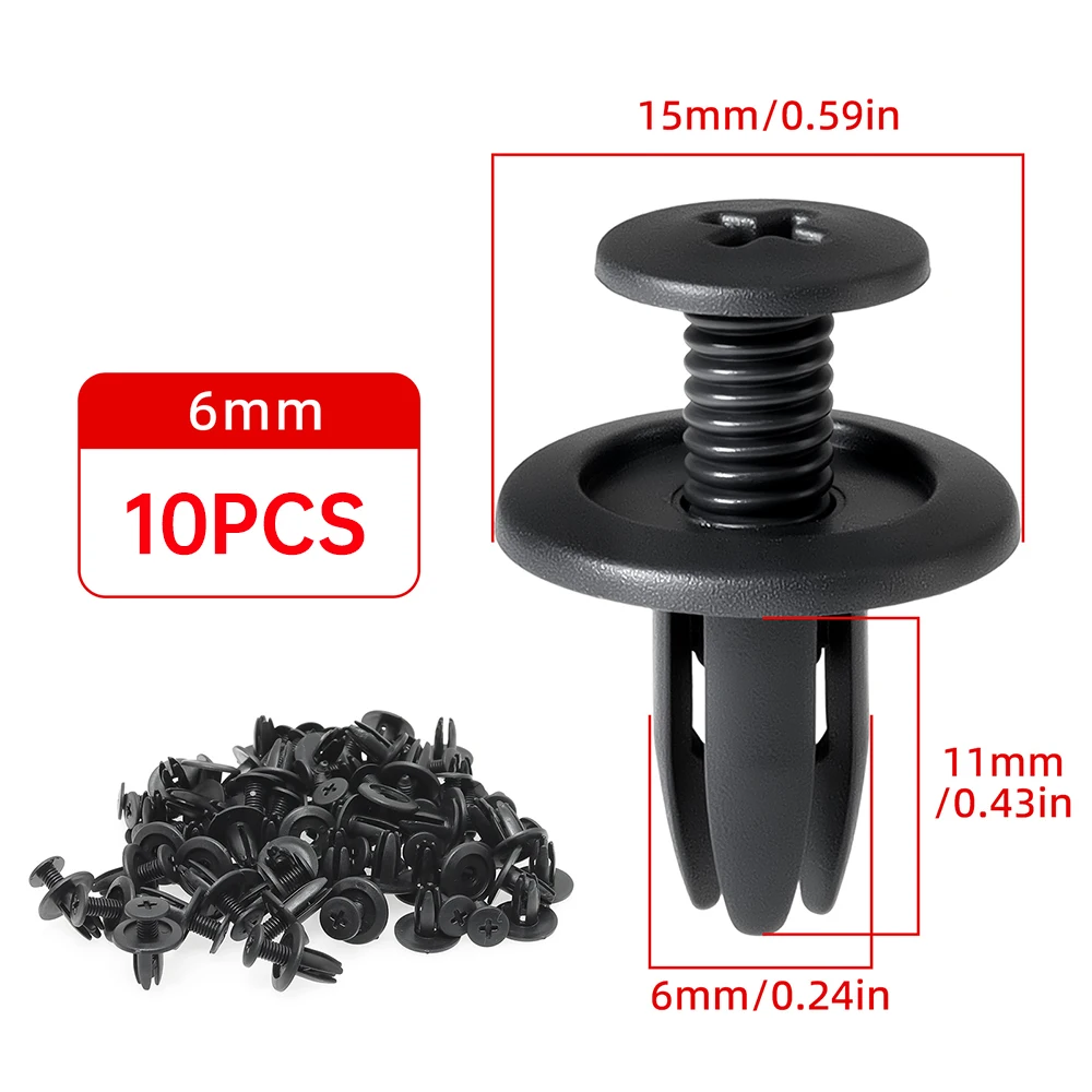 30/10pcs 6mm Plastic Rivets Fasteners Screw Car Bumper Fender Black Rivet Car Fastener Clips Door Mudguard Rivet Clamps