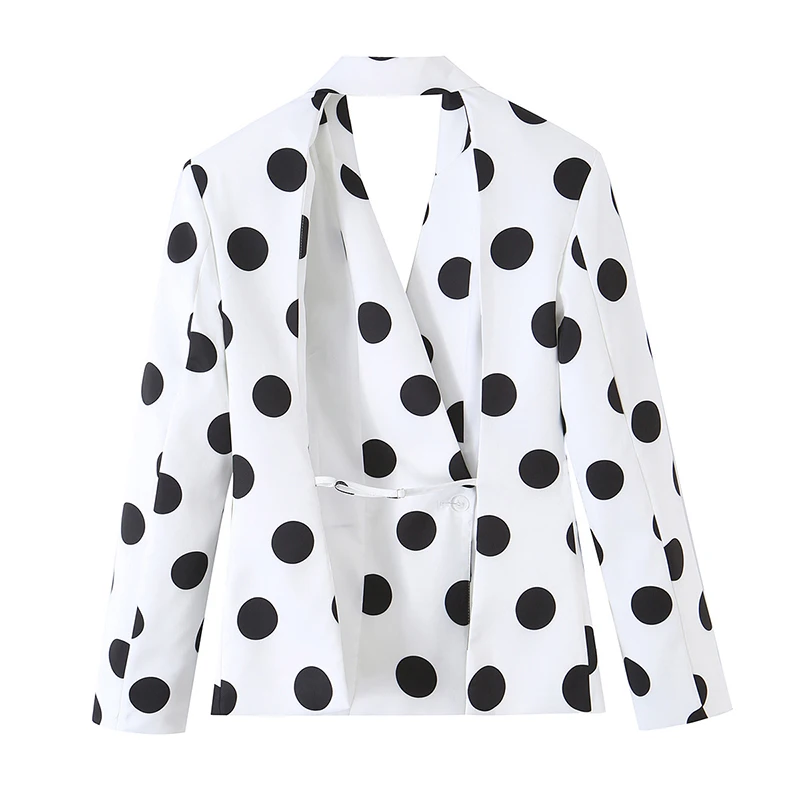 YENKYE Women's Backless Polka Dot Blazer Long Sleeve  Single Button Lapel Slim Fit Suit Coat
