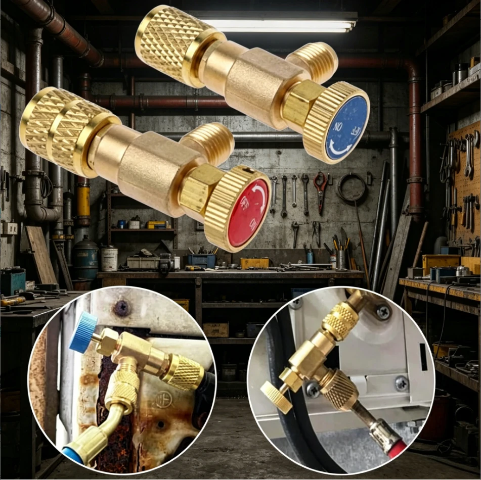 1 Peça Válvula de Segurança para Carga de Refrigerante R410A R22 1/4" para Ar Condicionado, Adaptador de Líquido Refrigerante, Peças de Ferramenta Manual