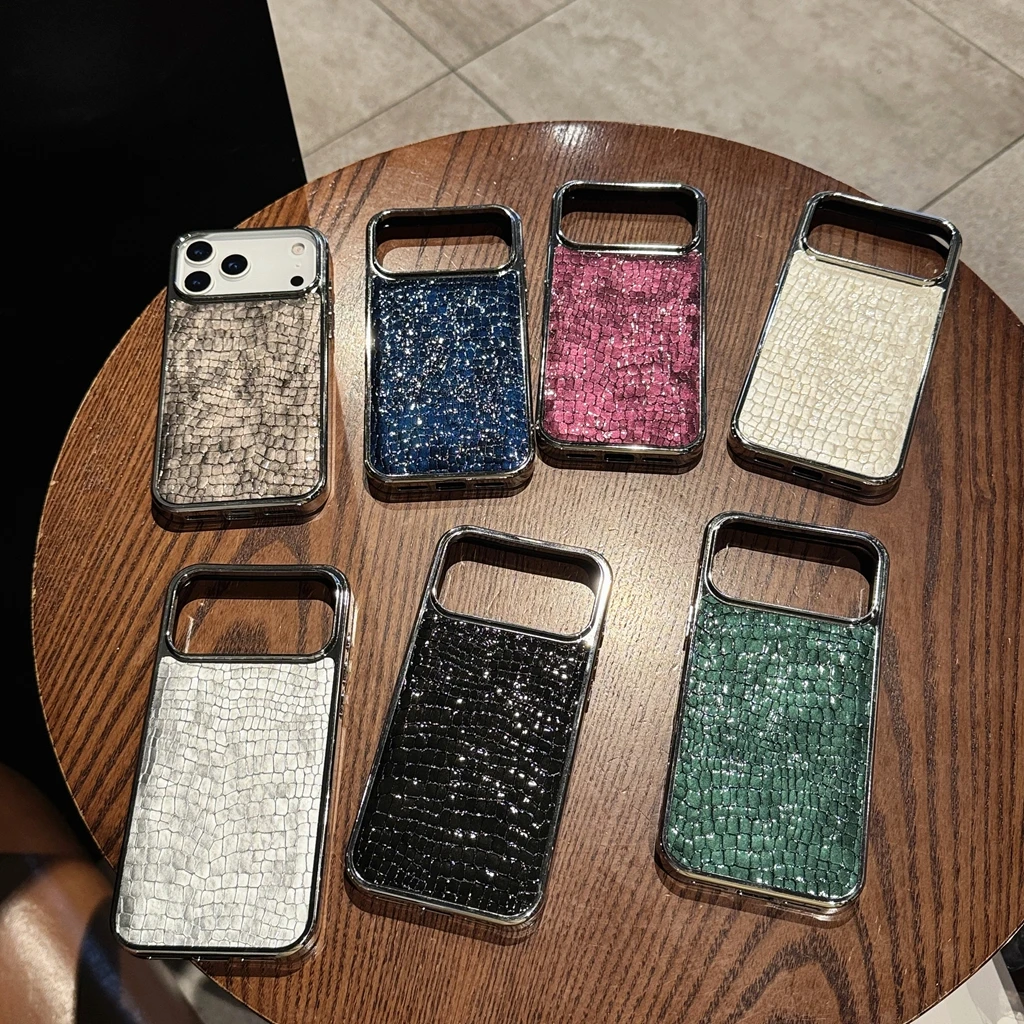 Luxury Glossy Crocodile Pattern Electroplated Border Shockpr