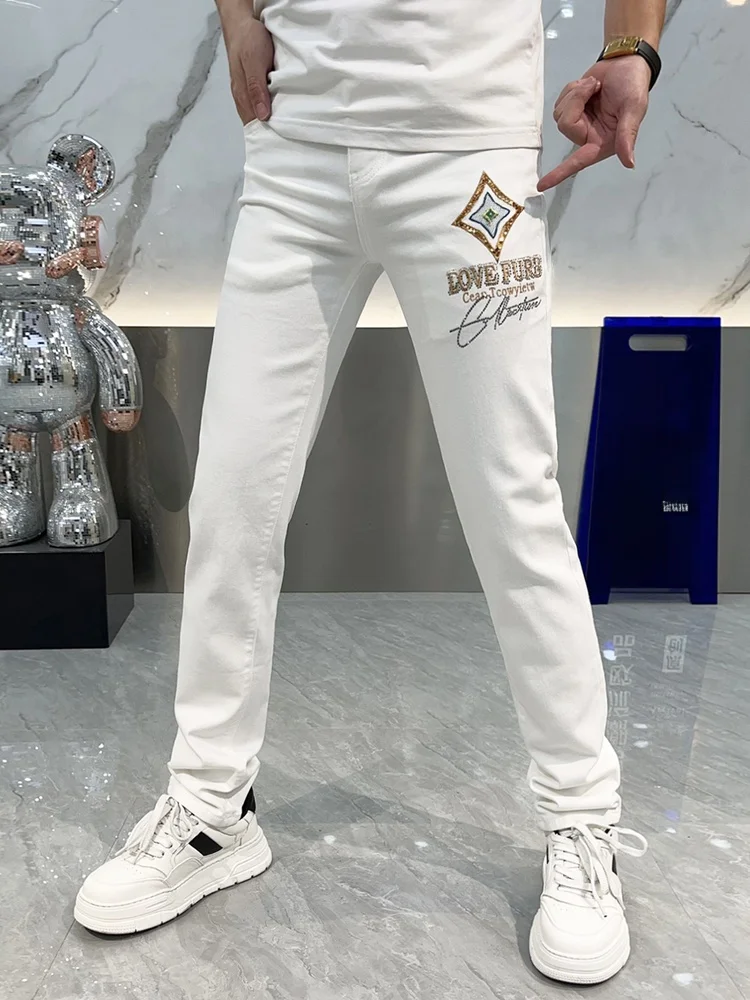 

White Slim Fit Men's Jeans Faionable Versatile Autumn Winter New Sle Comfortable Breathable Soft Stretchy Slimming Long P...