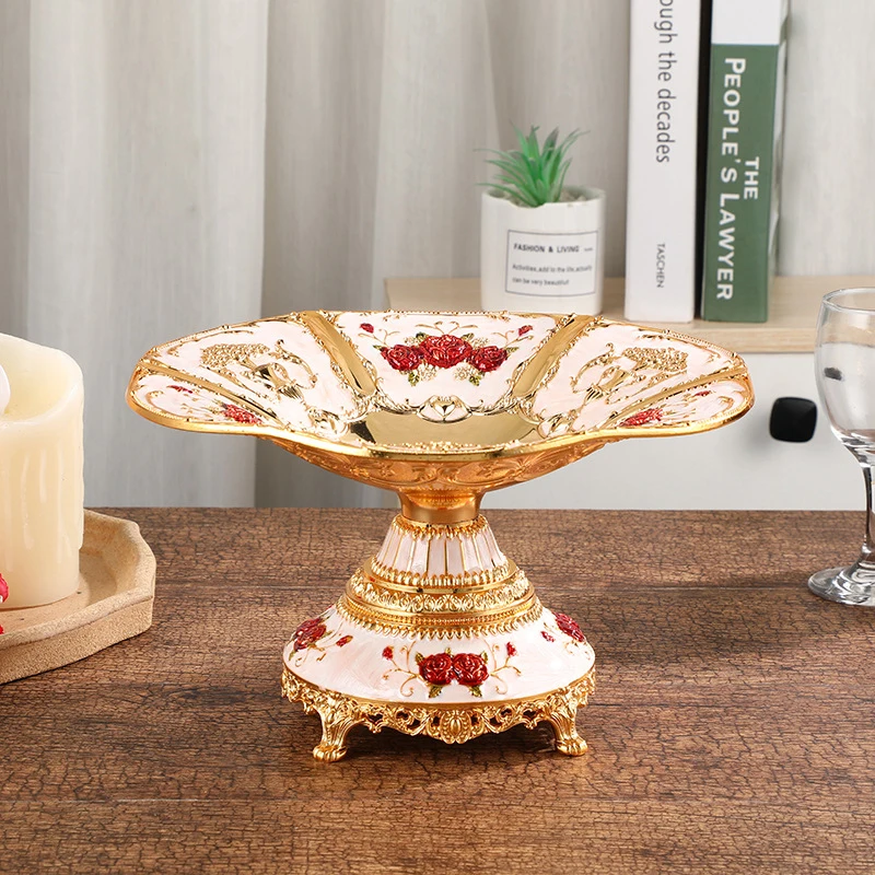 

PEANDIM Rose Style Alloy Fruit Tray Hotel Table Decoration Dessert Snack Cookie Bowl Plate Home Party Event Christmas Tray