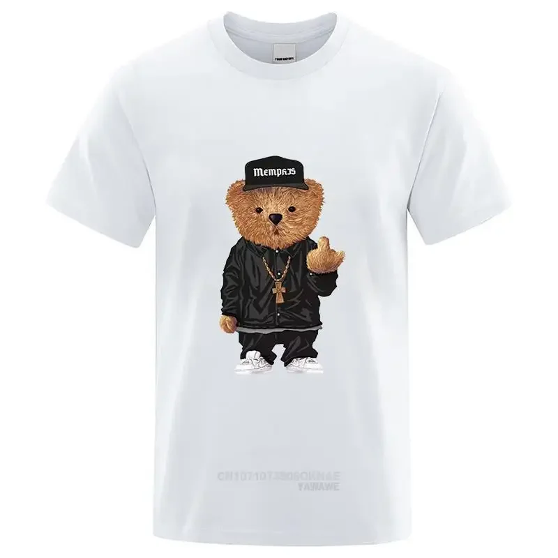 Teddy Bear Print Short Sleeve Tee Shirt Man Summer Casual Simple Streetwear Women Shirt Clothes Loose Tee