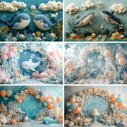 Fantasy Underwater World Photography Background 3D Balloon Whale Jellyfish Sea Princess Baby Birthday Party Photozone Backdrop