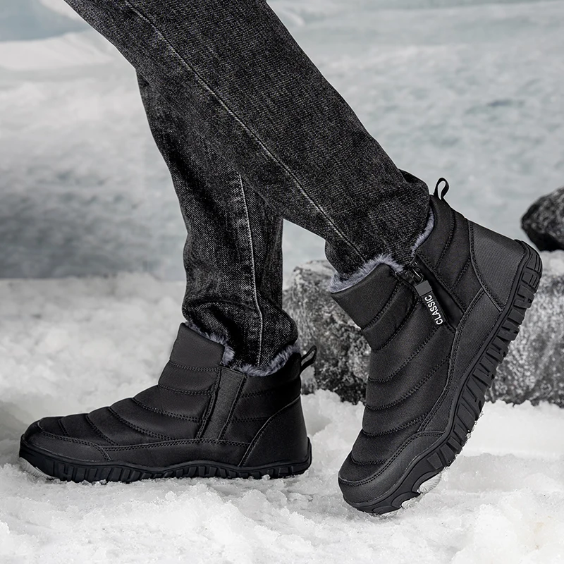 

Мужские зимние ботинки, зимние ботинки на молнии спереди на осень/зиму, водонепроницаемые, нескользящие, морозостойкие, теплая флисовая подкладка, утолщенная