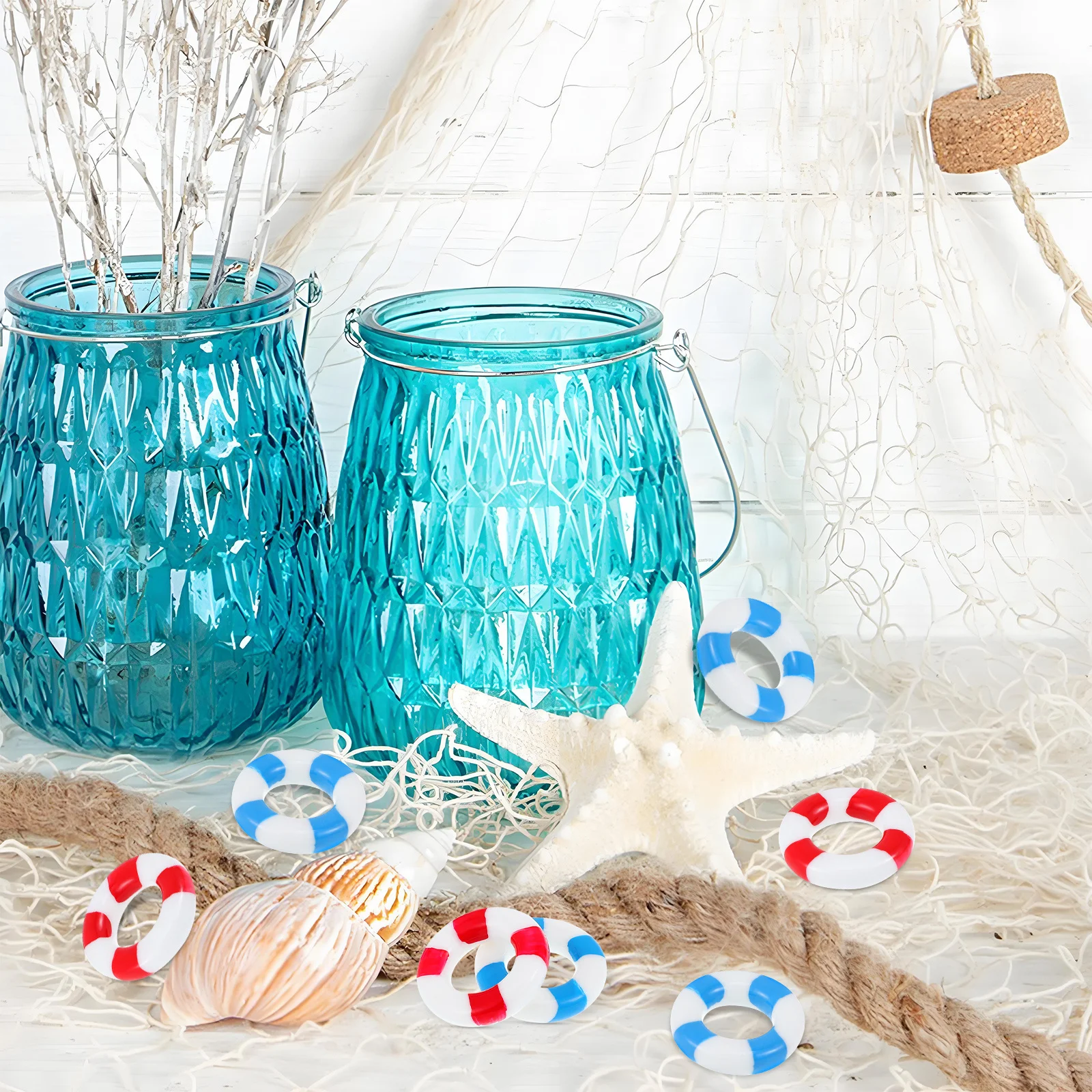 Anel de bóia salva-vidas em miniatura, 10 peças, micro paisagem, anel de natação, decoração náutica, brinquedo artesanal leve e fofo para decoração de escritório doméstico