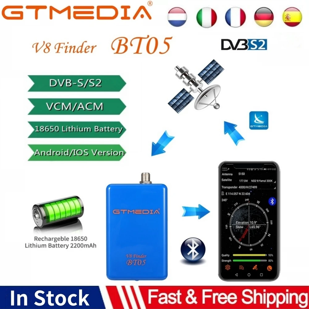 

GTMEDIA V8 Finder BT05 Digital Satellite Finder DVB-S/S2 1080P Better Than Satlink Ws-6933 6906 6916 Support Android/IOS System