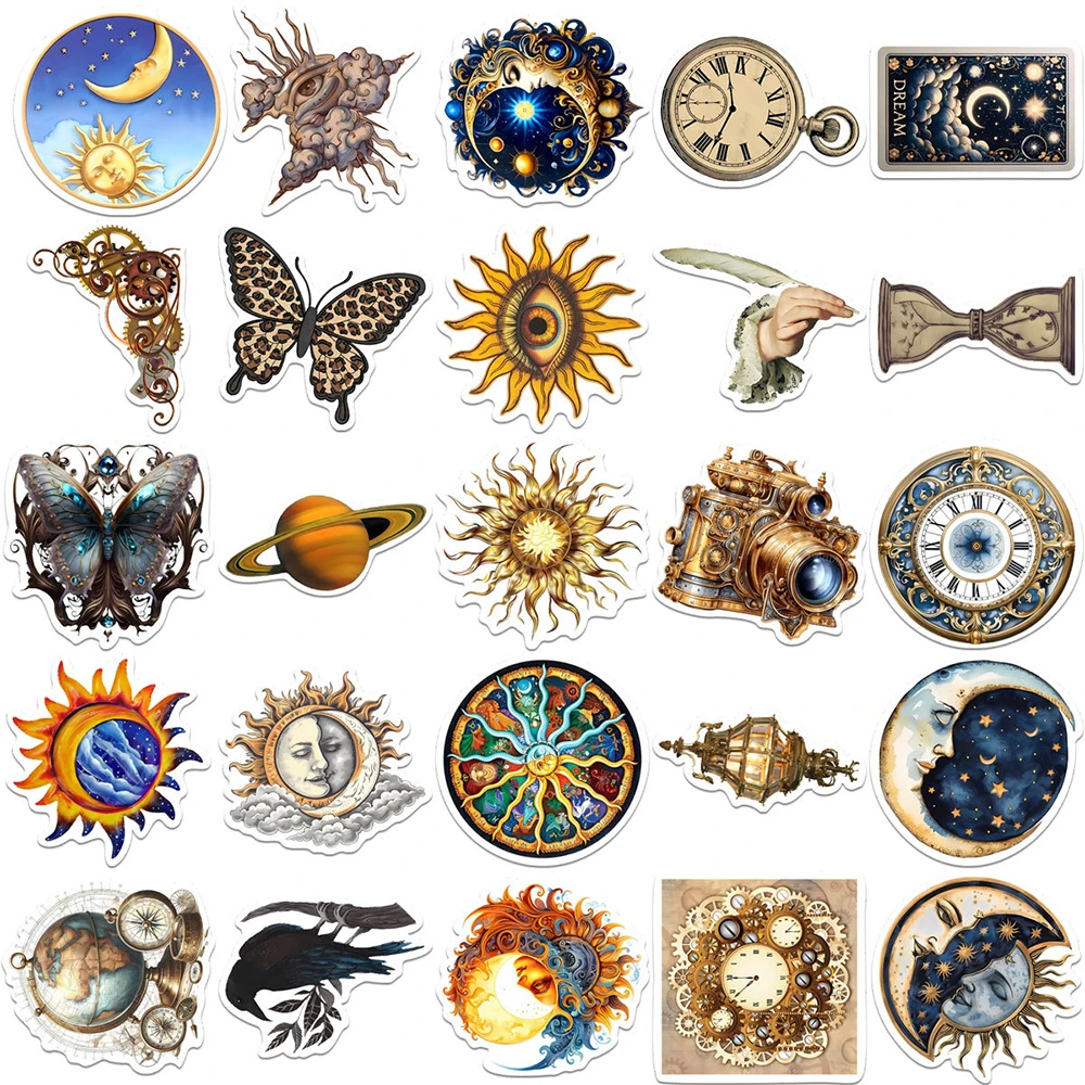 10/30/50pcs Goth Retro Greek Sun Moon Aesthetic Stickers Cool Cartoon Graffiti Decals Suitcase Helmet Phone Kid DIY Sticker Toy