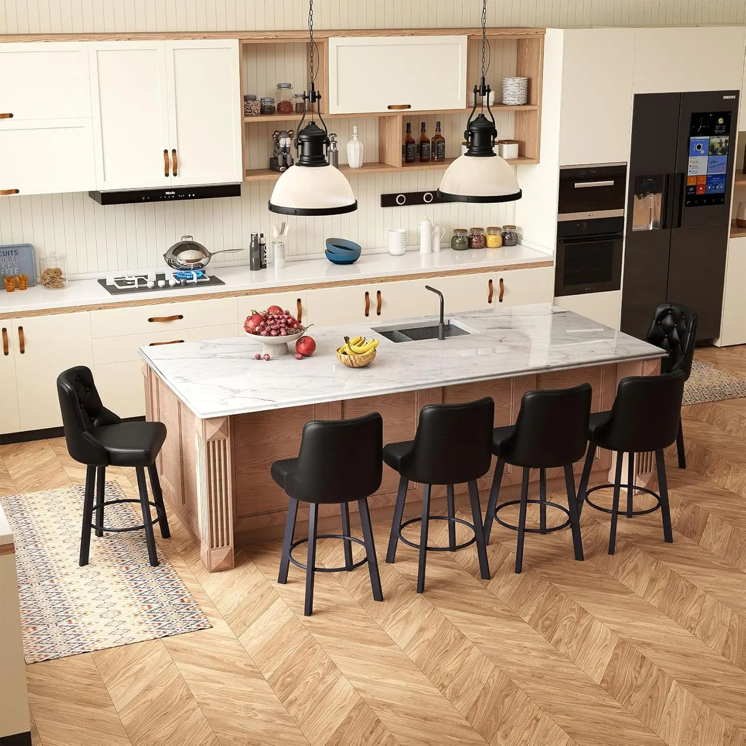 

Набор из 6 поворотных барных стульев высотой 26 дюймов, металлические, с обивкой из искусственной кожи, для кухни, столовой, паба, с возможностью индивидуального заказа