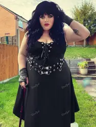 Women's Plus Size Dresses Sleeveless Wrap Gothic Vintage 50S Swing Dress Soild Color Lace-Up Grommets High Waist Vestido