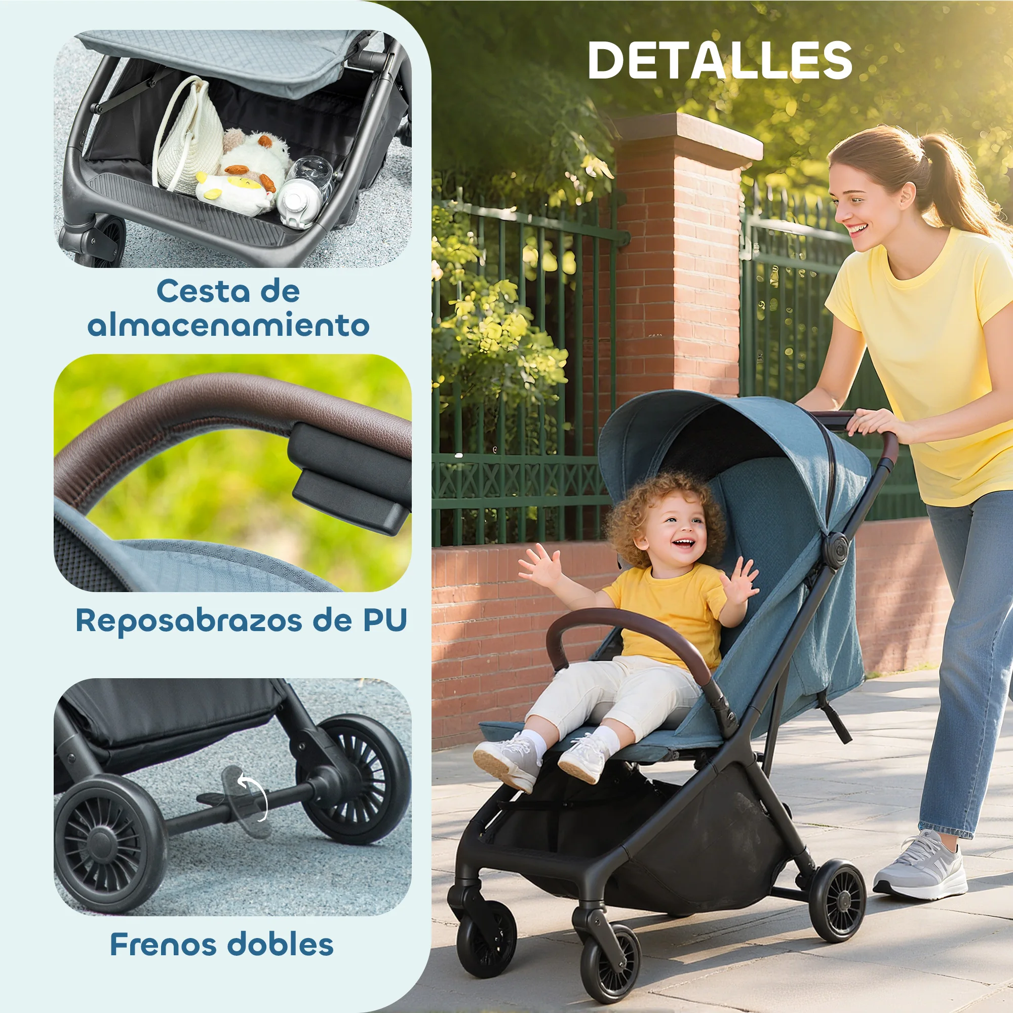 Aiyaplay Lightweight Stroller with Reclining Backrest 15 kg Dark Blue