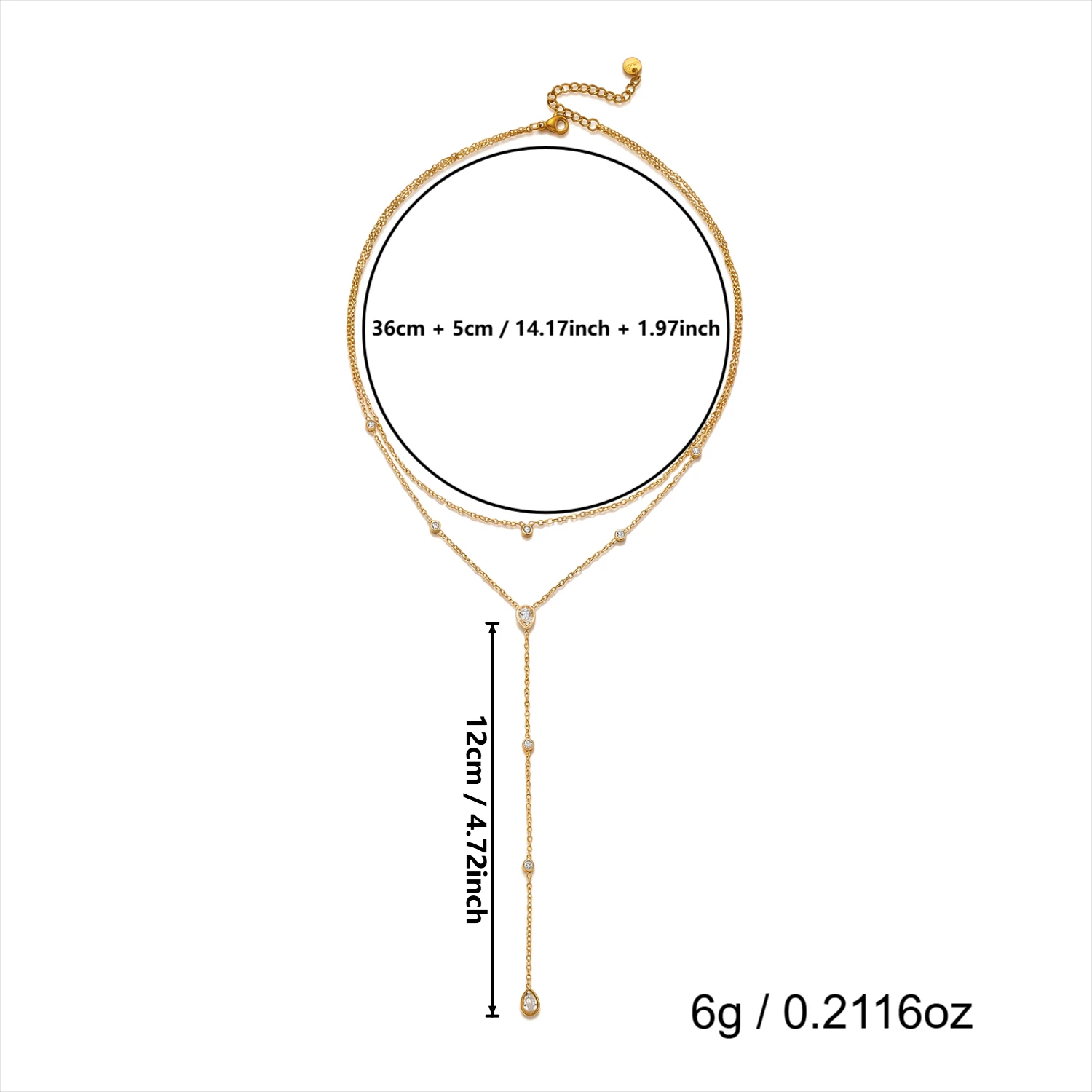 Edelstahl Doppelschichtige Lange Quasten-Ketten-Halsketten für Frauen Einfache Geometrische Kristall-Zirkon-Choker Party-Schmuck Geschenk – Detail 7