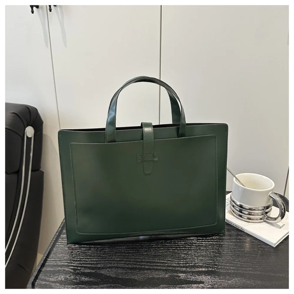 Fashion Solid Color File Tote Bag Office Business Briefcase Casual PU Leather Laptop Handbag Travel