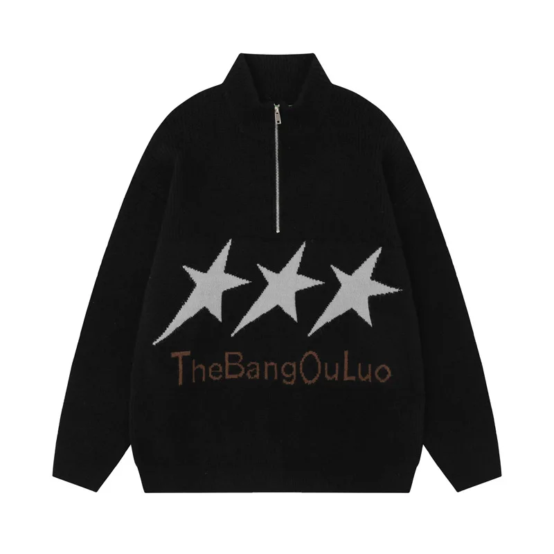 

Guochao жаккардовый вязаный свитер с вышитыми буквами и звездами в стиле ретро, свободный универсальный свитер для пар