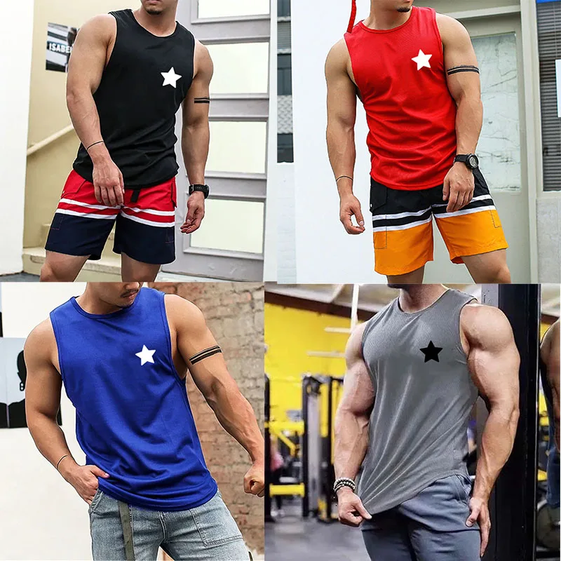 

Fashionable men's fitness clothes, casual men's T-shirts, comfortable men's beach vests, sleeveless sportswear