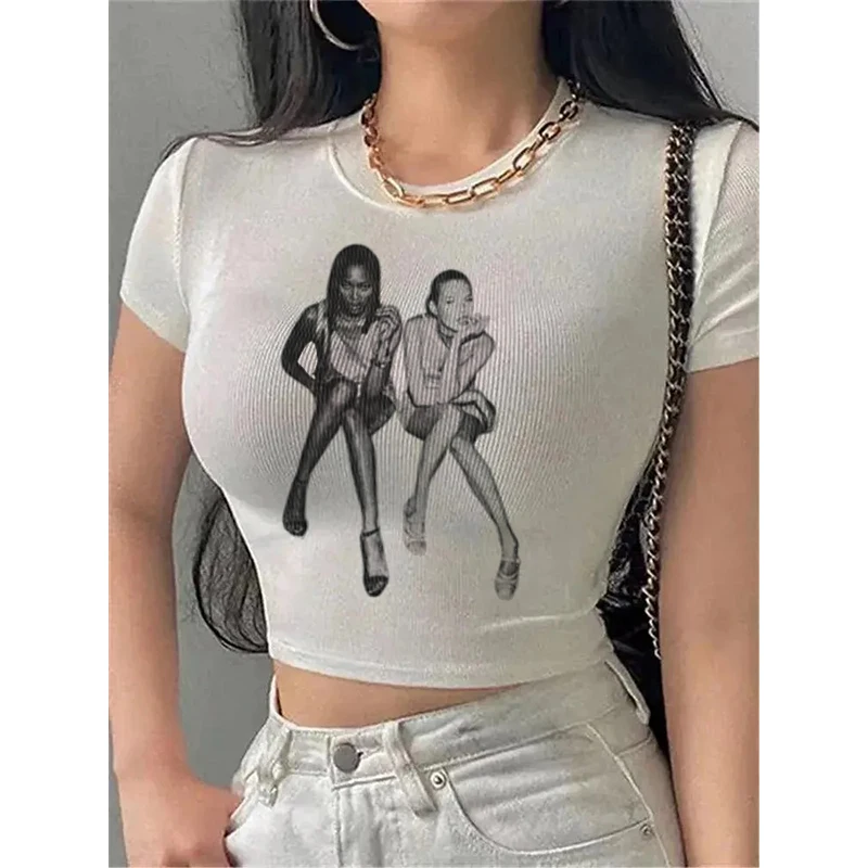 Y2k Summer Crop Top White Y2k Graphic Cute Printed Women Harajuku Crop Top Aesthetic 90s Trash Tees Vintage Classic Clothes