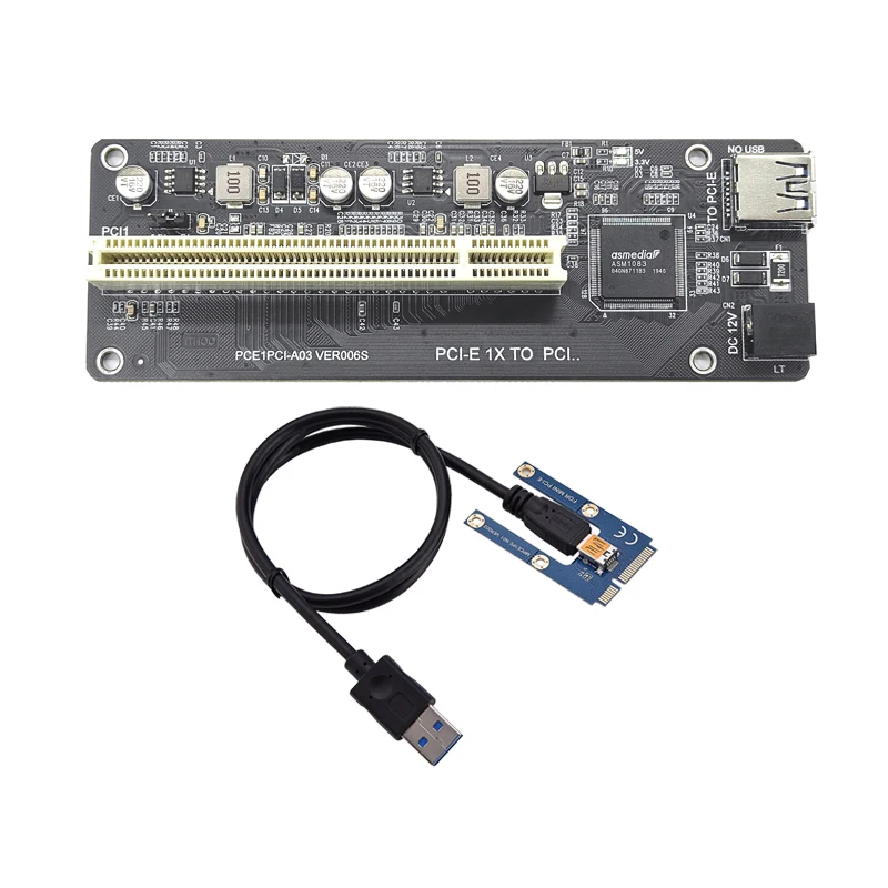 PCI E/NVME/Mini PCIE to PCI Riser Card Dual PCI محول عالي الكفاءة مع كابل USB 3.0 لرقاقة حاسوب شخصي مكتبي ASM1083