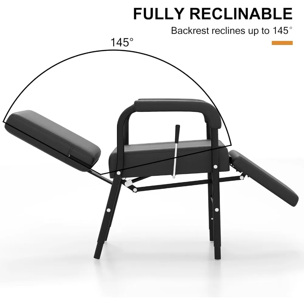 كرسي شامبو احترافي للاستلقاء في صالونات التجميل مع دعم للساق لمصففي الشعر وعلاجات التجميل في السبا باللون الأسود